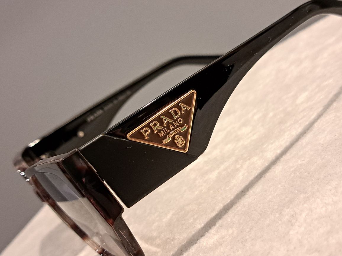 PRADA brązowe nowe okulary zlote logo damskie filtr UV 400