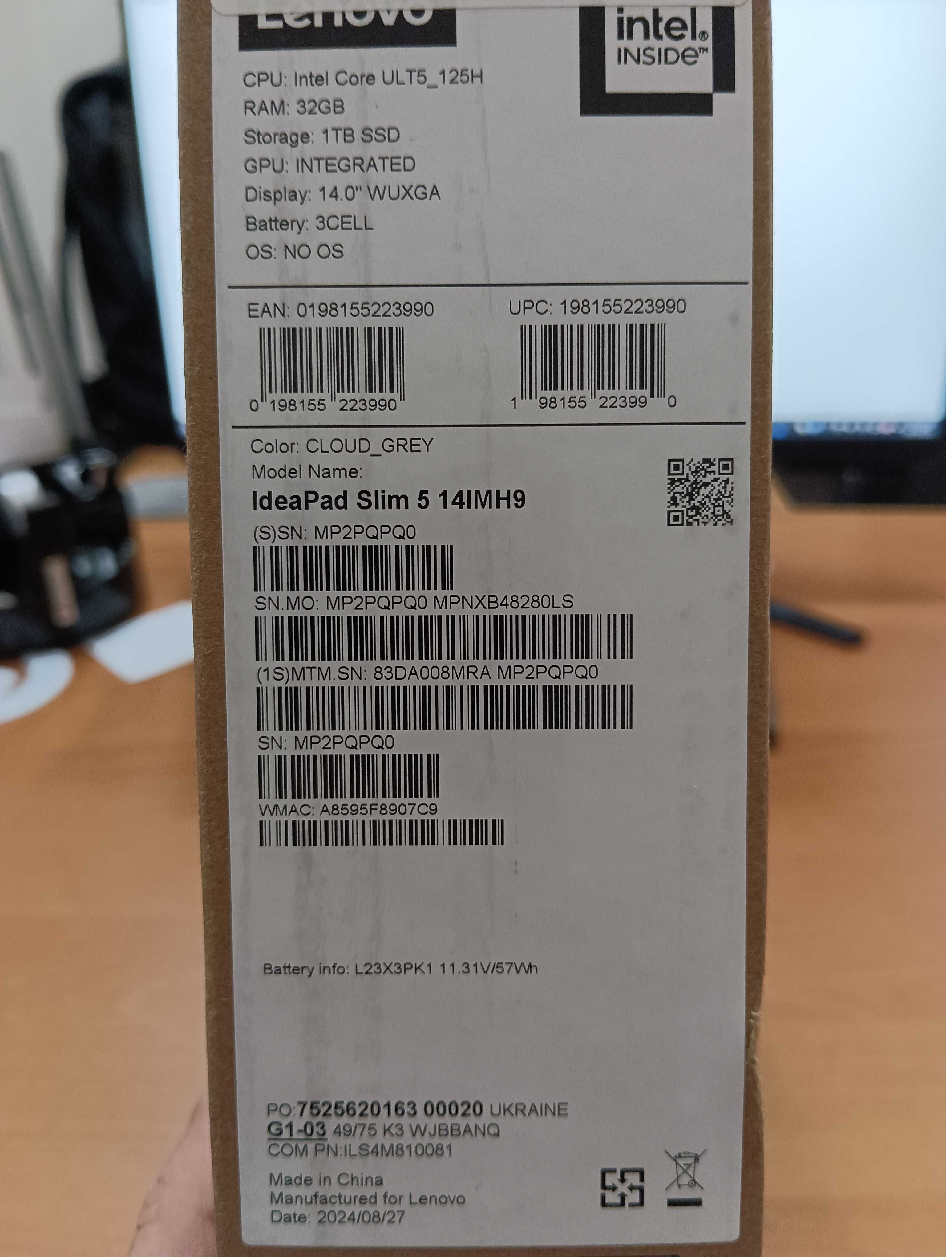 Ноутбук 14" Lenovo IdeaPad Slim 5 14IMH9 (83DA008MRA) Cloud Grey