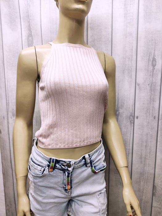 Bluzka na ramiączkach crop top prążkowany wiskoza dekolt helter 38 40