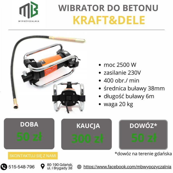 Wynajem Agregat prądotwórczy / Wibrator do betonu