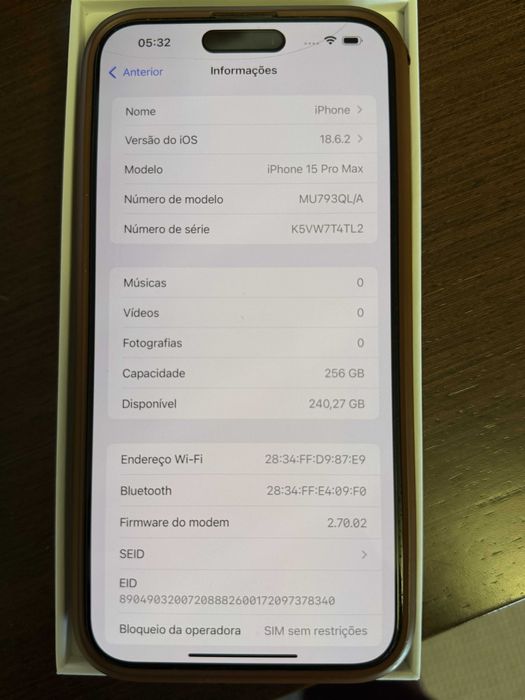 Iphone 15 Pro Max 256GB natural titanium muito bem estimado