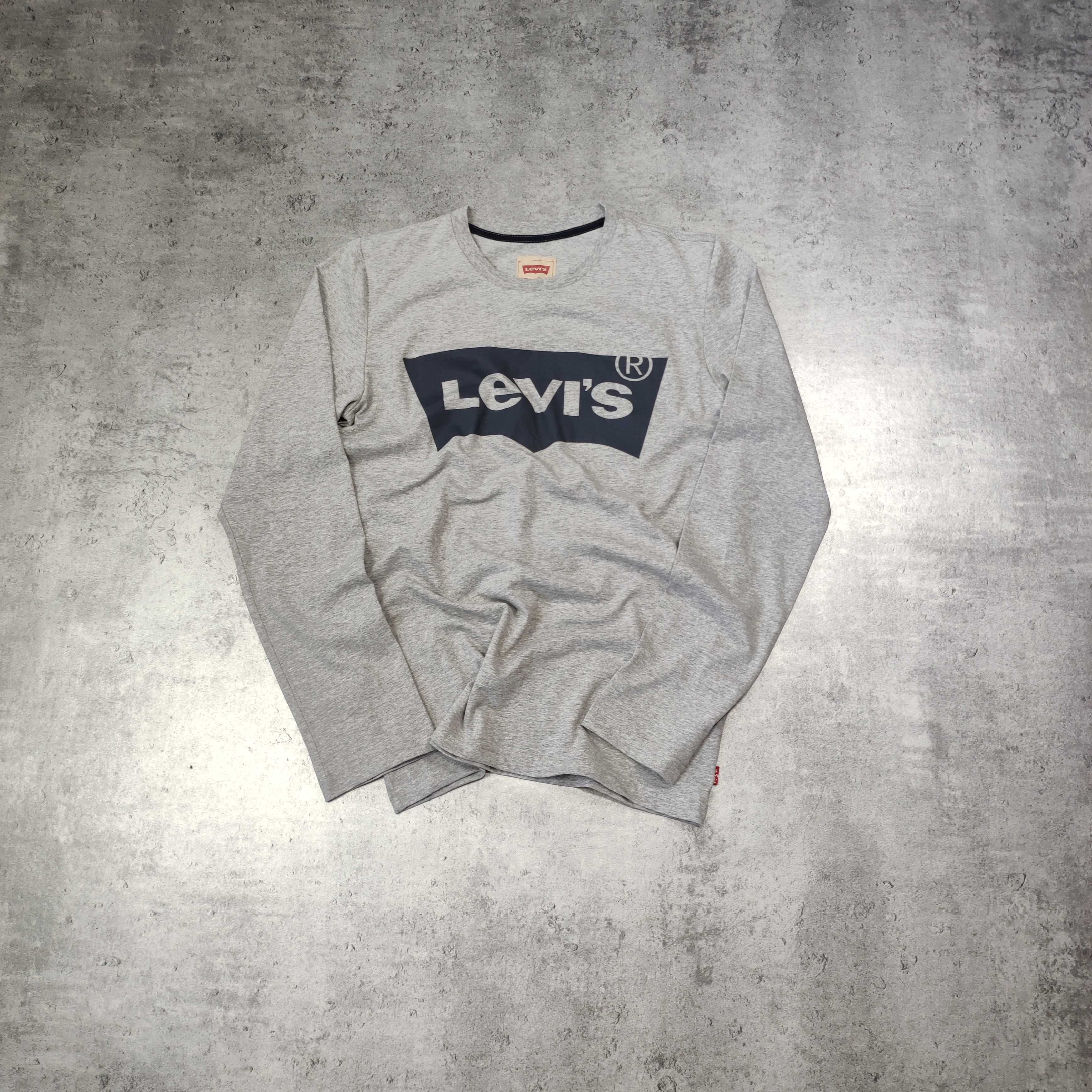 MĘSKA Koszulka Długi Rękaw Longsleeve Levis Szara Bawełna Klasyk Logo