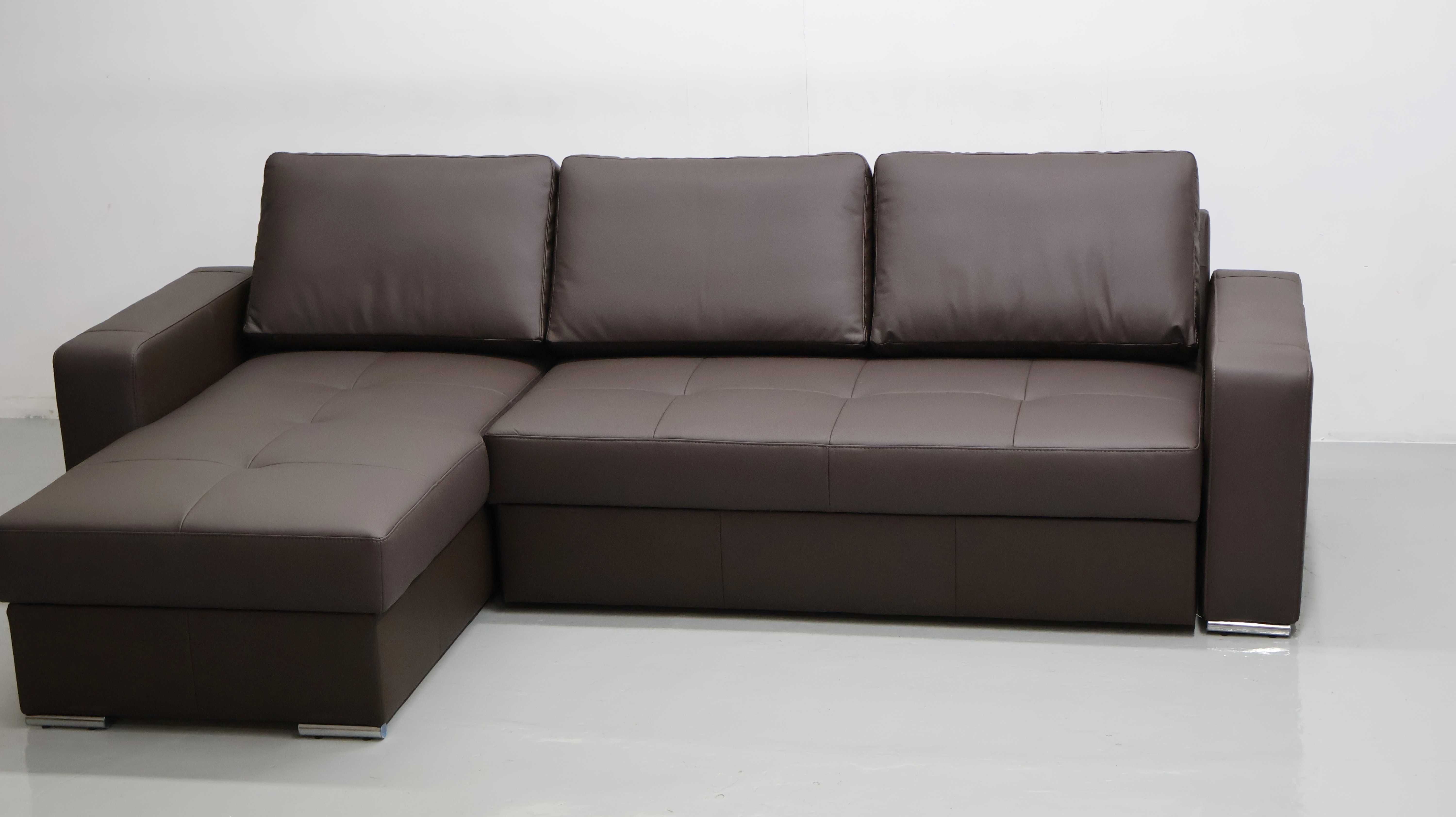 FLO brązowa skóra naturalna narożnik funkcja spania pojemnik sofa 1006