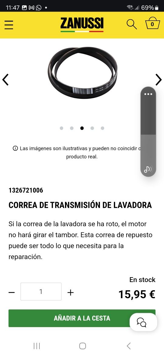 Correa máquina lavar roupa