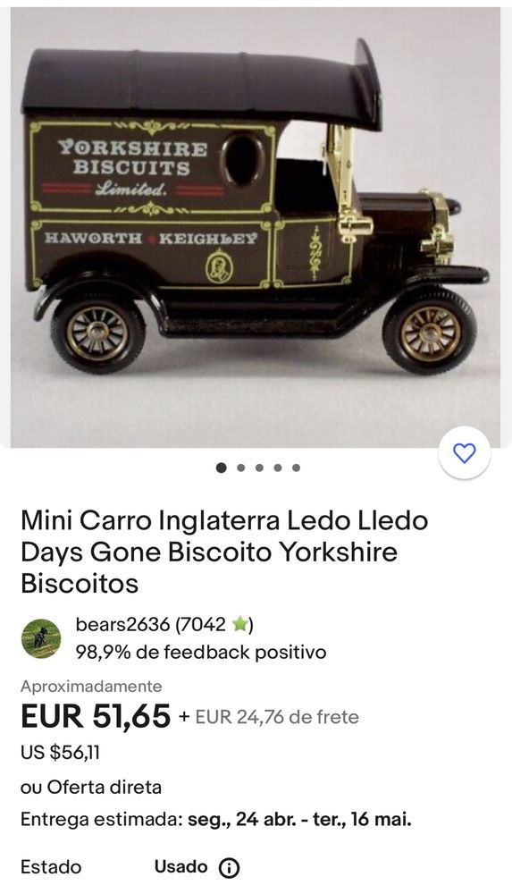 Vendo carro coleção marca ledo inglês