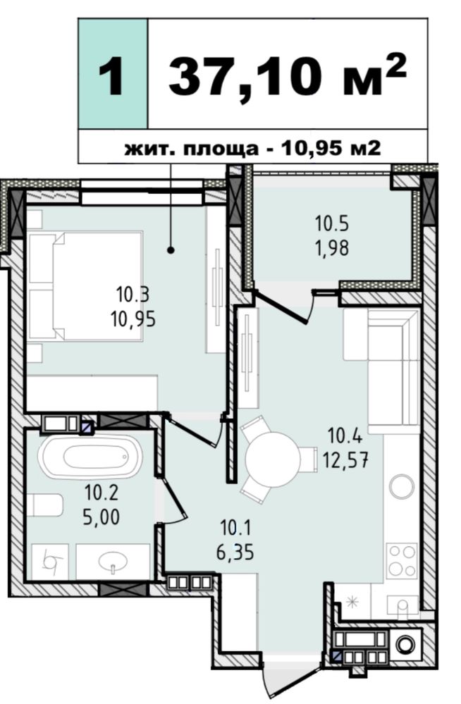 Однокімнатна квартира у новому ЖК Набережний