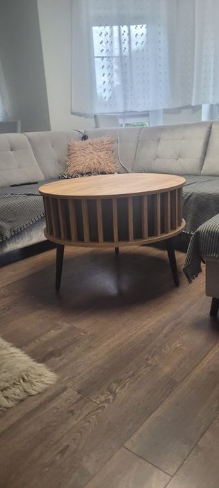 Stolik  80 cm lamelki kraft złoty,czarny.