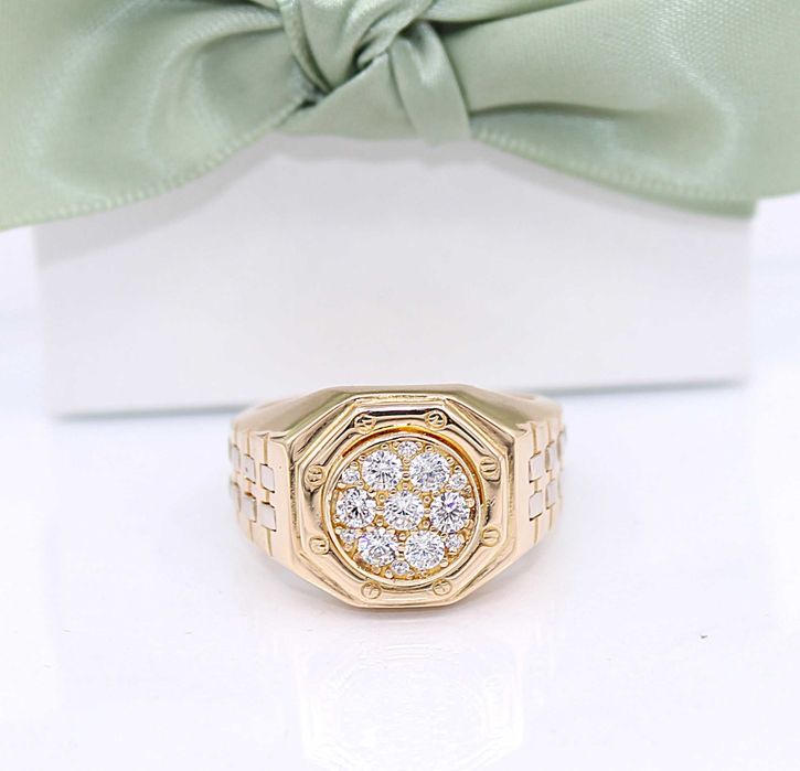 Złoty sygnet p.750/18,58g z cyrkoniami