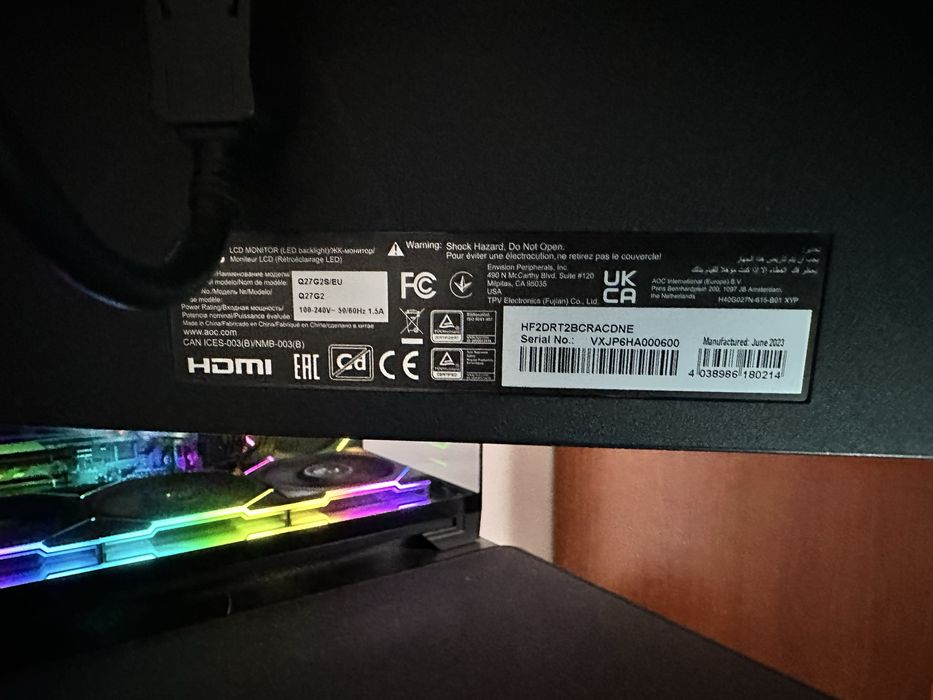 AOC Q27G2S/EU IPS 27” QHD 165hz