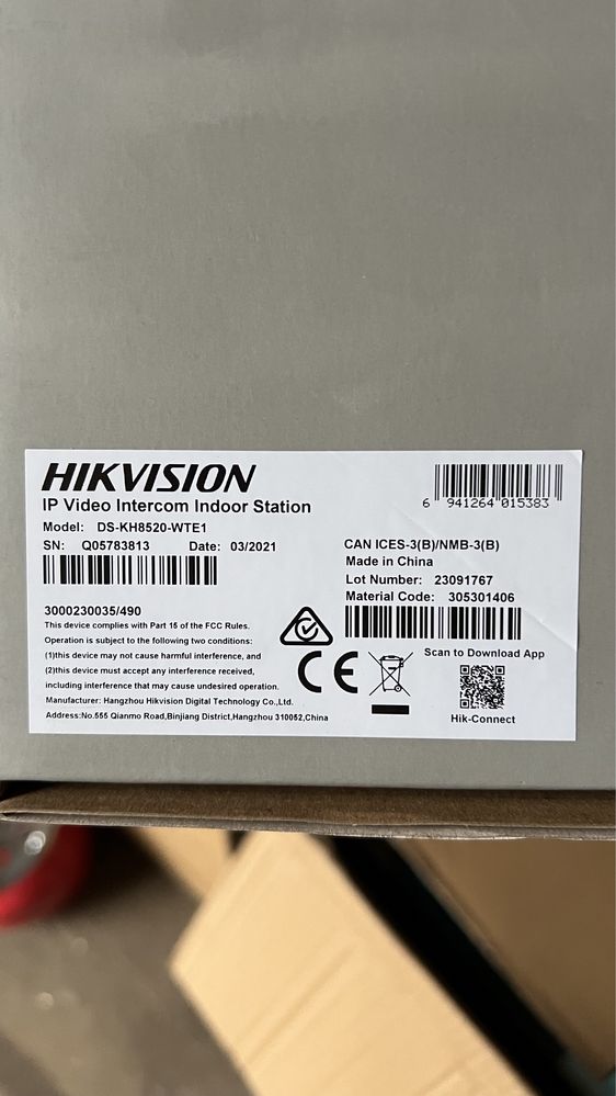 10 "IP відеодомофон Hikvision DS-KH8520-WTE1