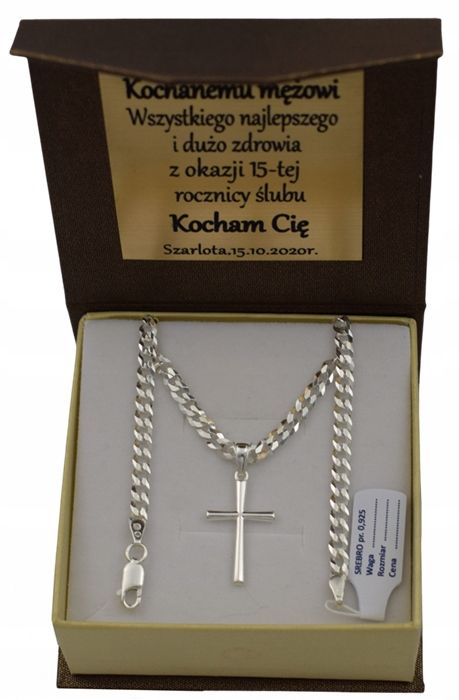 Łańcuszek Srebrny Pancerka z Krzyżykiem  Grawer Gratis