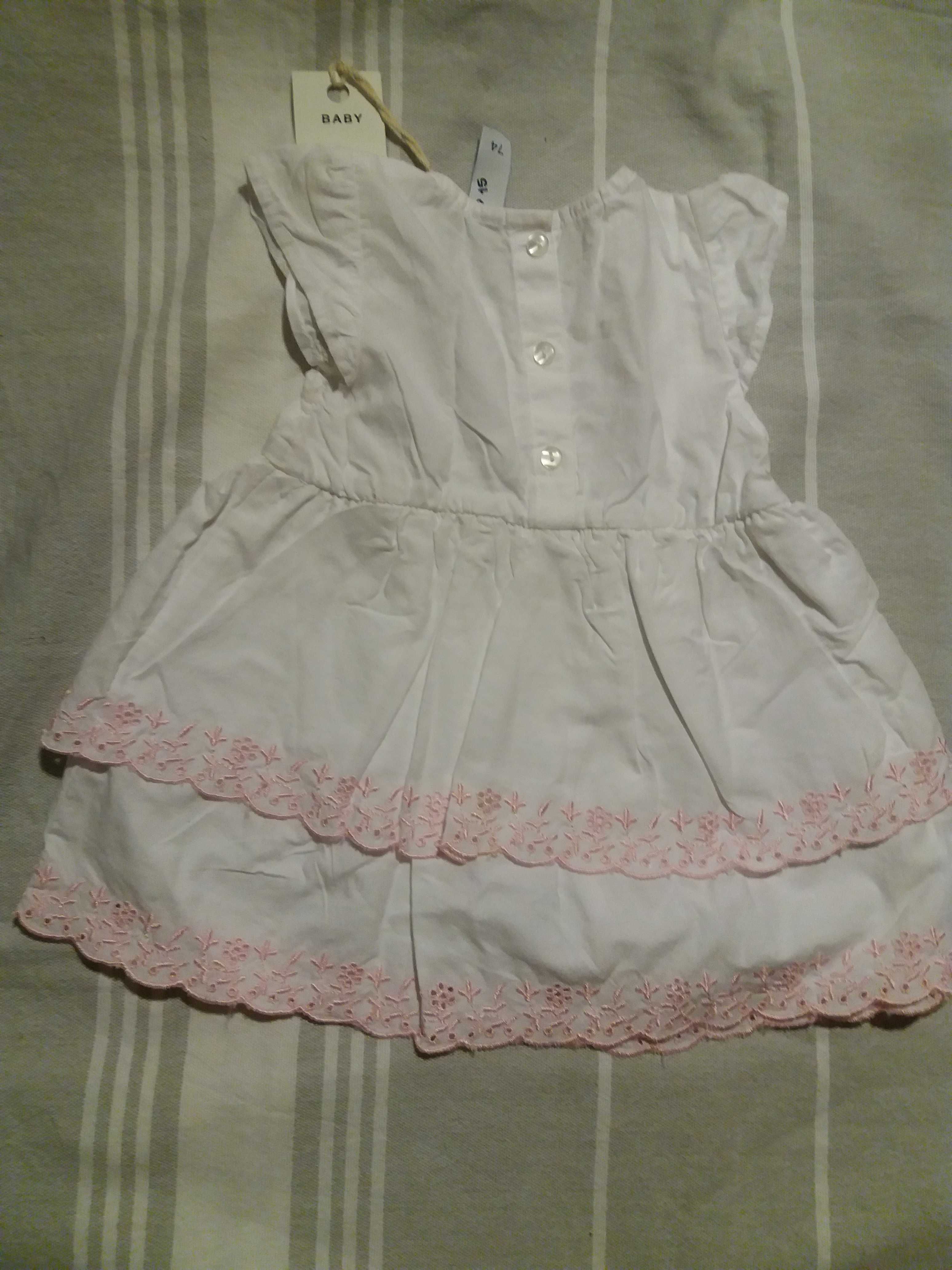 NOWA 5 10 15 biała sukienka z różowym haftem prezent chrzest 74