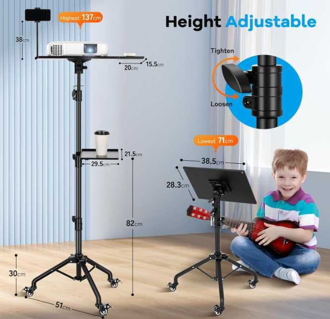 CAHAYA stojak pod projektor/laptop z kółkami regulowany 71–137 cm