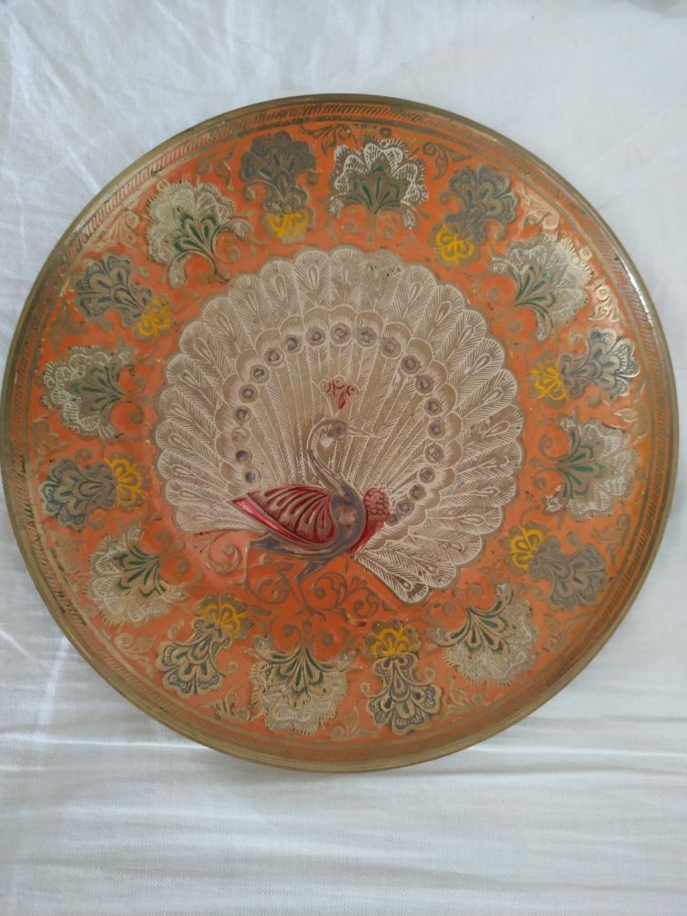 Сувенир. Тарелка, бронза, роспись ручной работы, Индия.