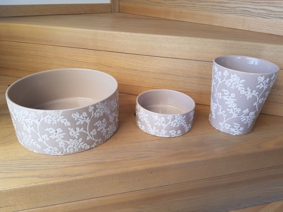 Zestaw ceramiczny doniczka + dwie misy