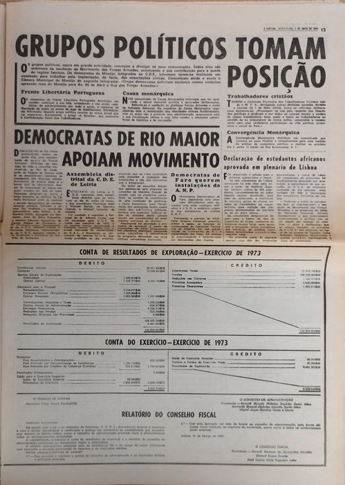 Jornal "A Capital" de 3 maio 1974- após a revolução
