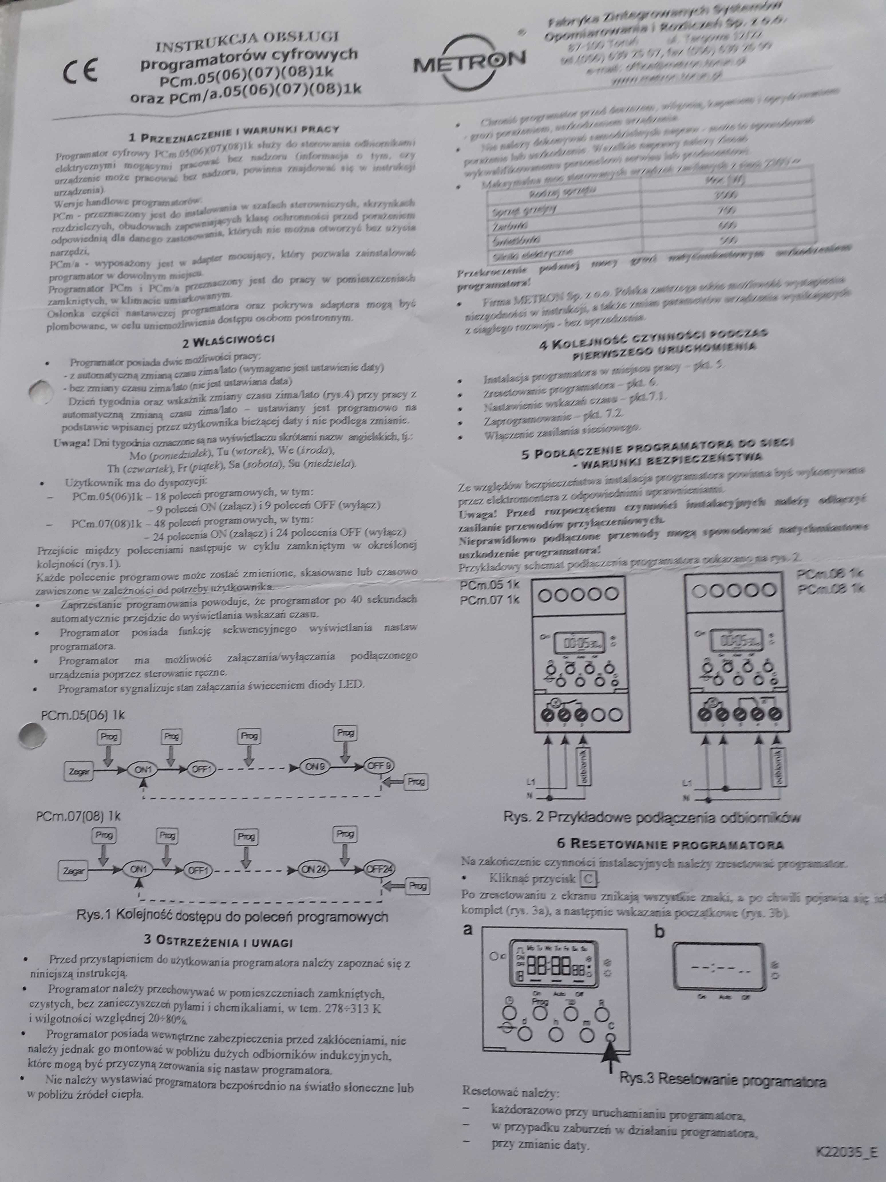 Programator cyfrowy PCm03 1k 230, LX U05 230V