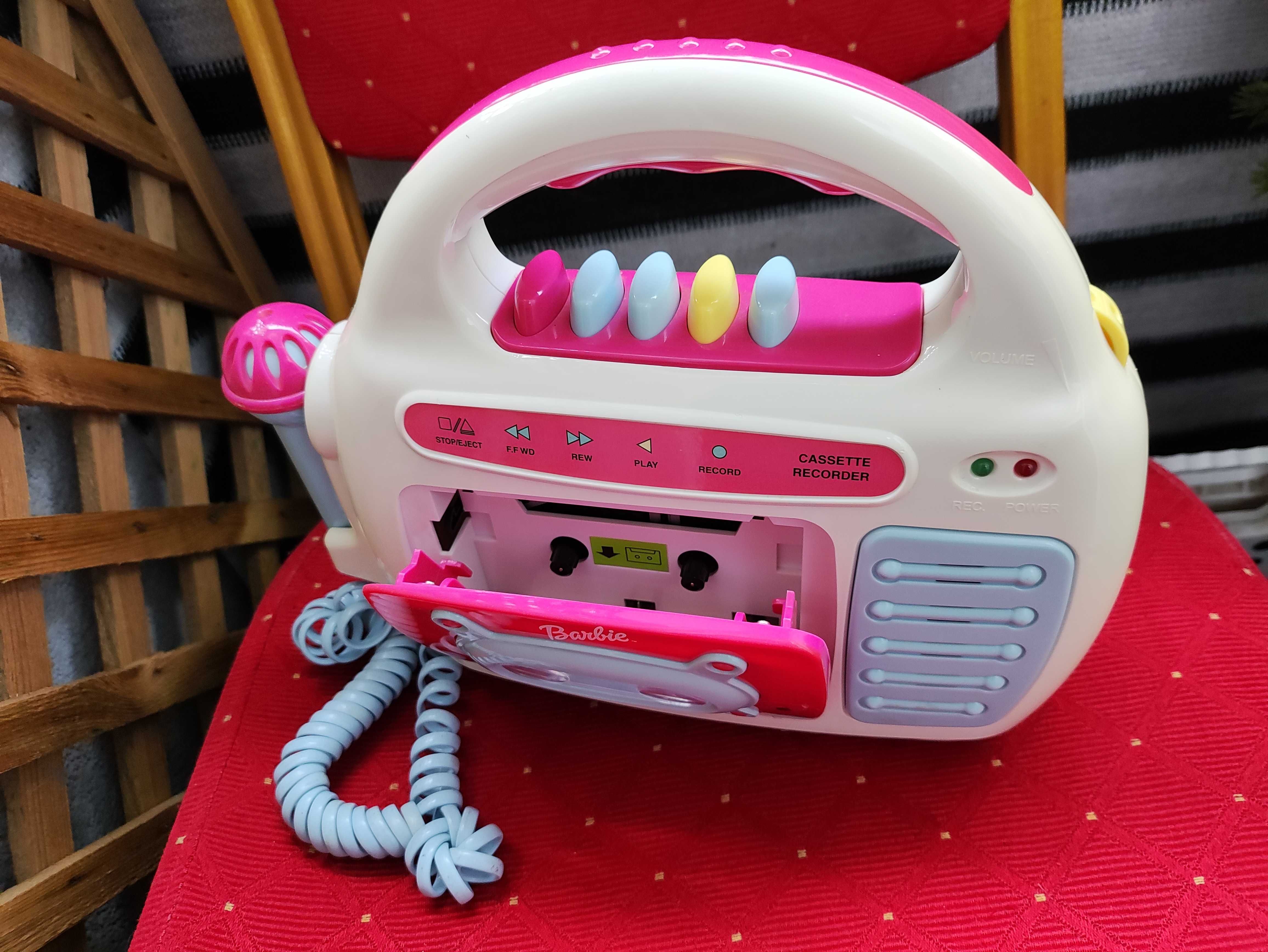 Magnetofon kasetowy Barbie karaoke na kasety magnetofonowe mikrofon