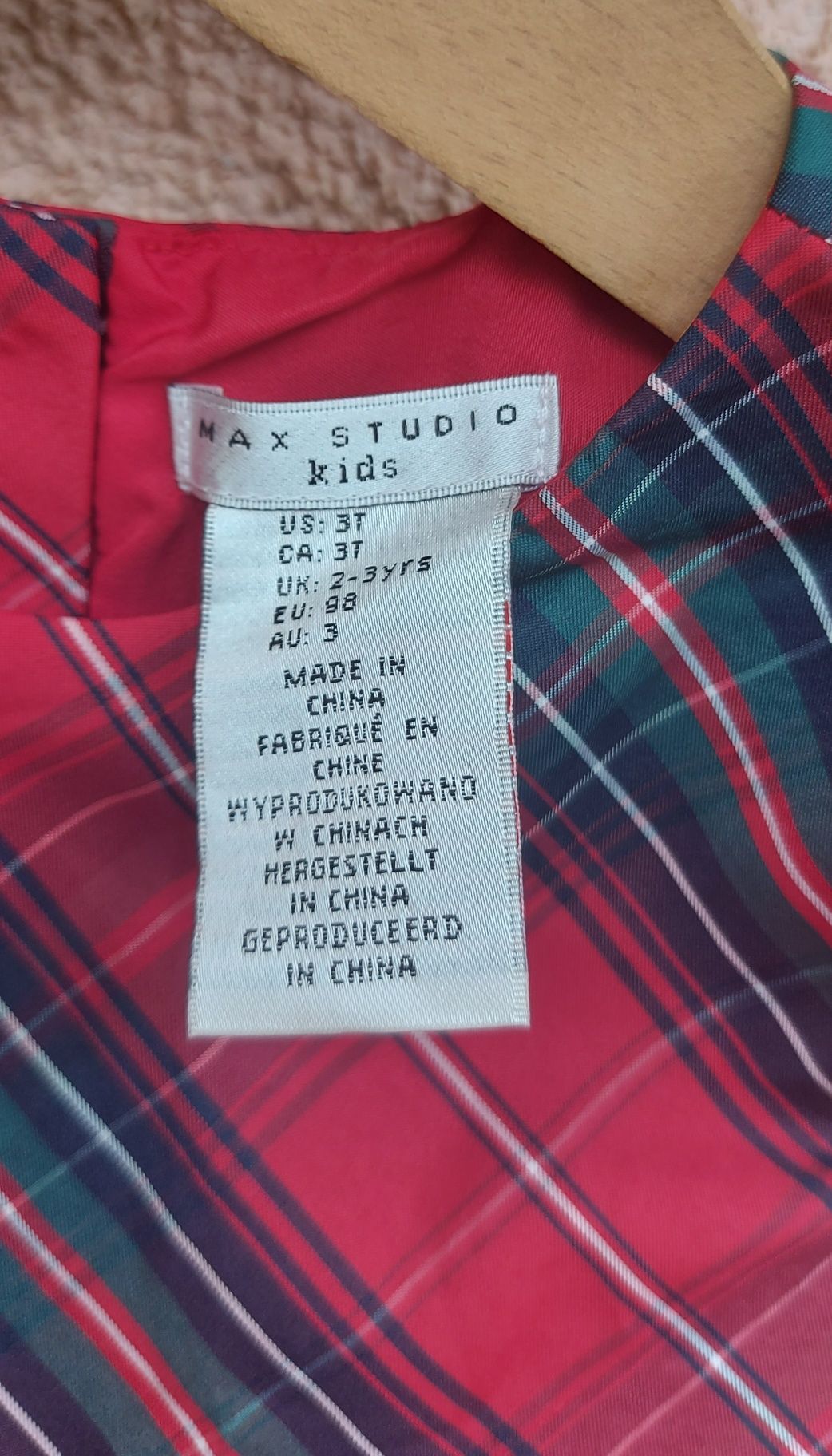 sukienka z kokardą w kratkę kratę 98 2-3 lata max studio kids czerwona