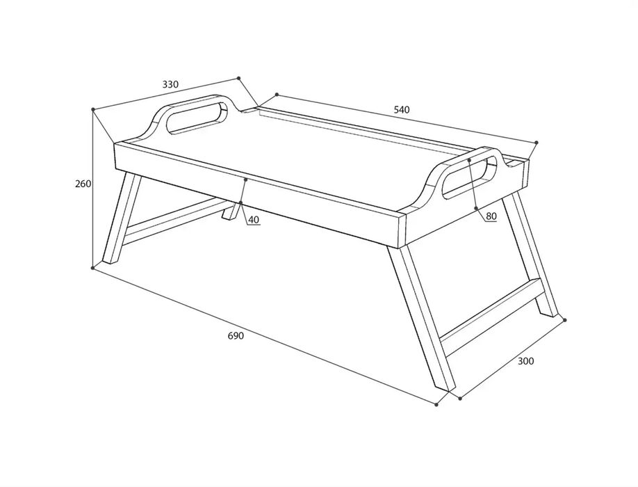 Столик для сніданку в ліжко роскладний з натурального дерева