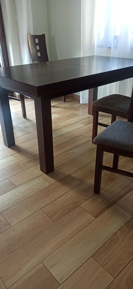Stół solidny ciężki drewniany+ 6 krzeseł