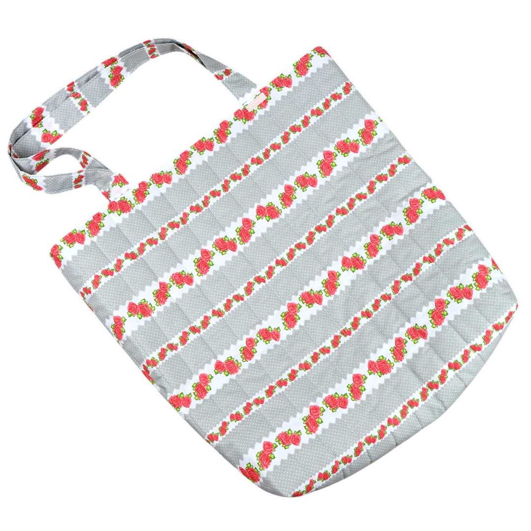 Pikowana szara torebka shopperka 100% bawełna w czerwone róże TOTE BAG
