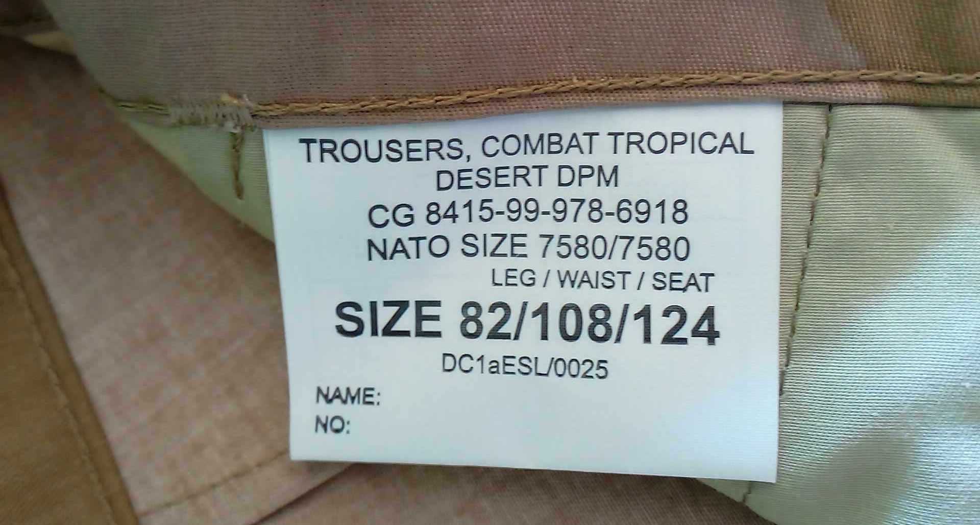 Spodnie Combat Tropical 3C Desert r.82/108/124 nowe / pas 108