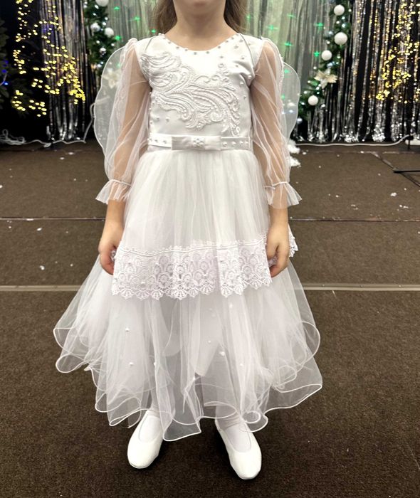 Сукня новорічна сніжинка біла святкова 4-7 років. 110-122