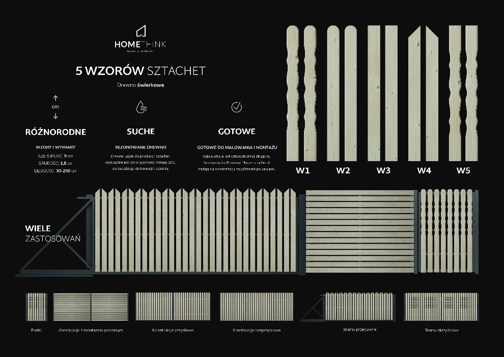 Sztachety ogrodzeniowe 50-200 cm DREWNIANE świerk