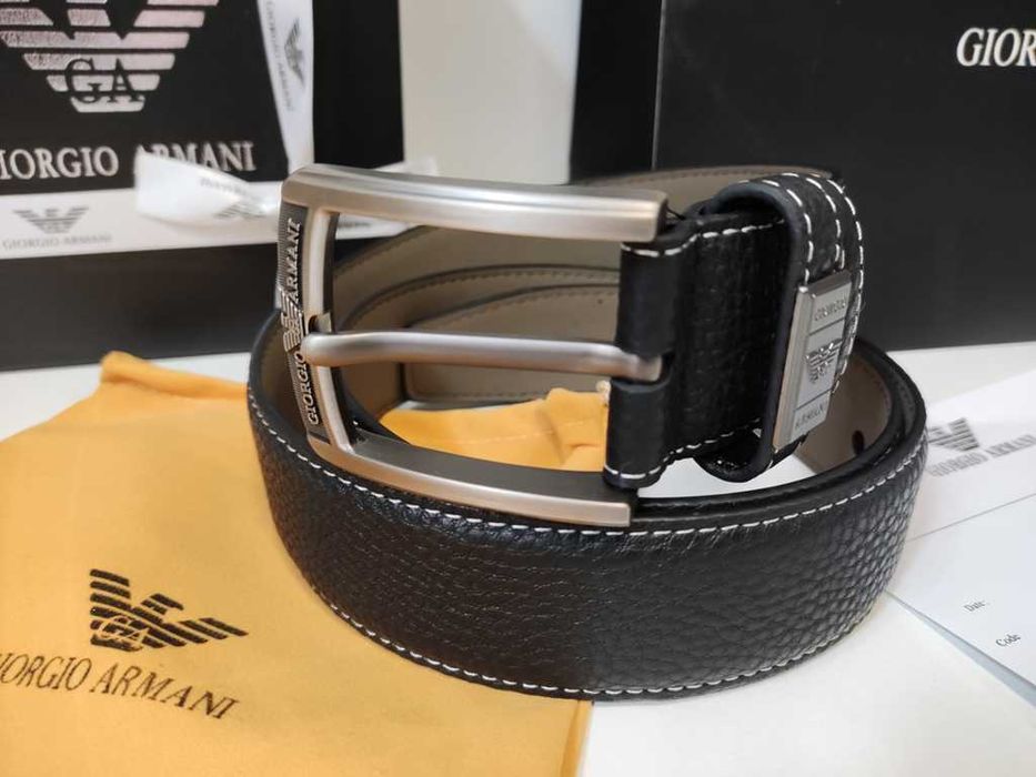 Emporio Armani Męski pasek firmowy, skóra naturalna 410