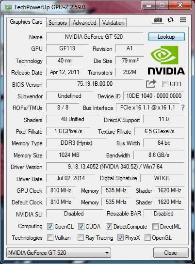 Karta Graficzna Palit GeForce GT 520 1GB DDR3 64-bit