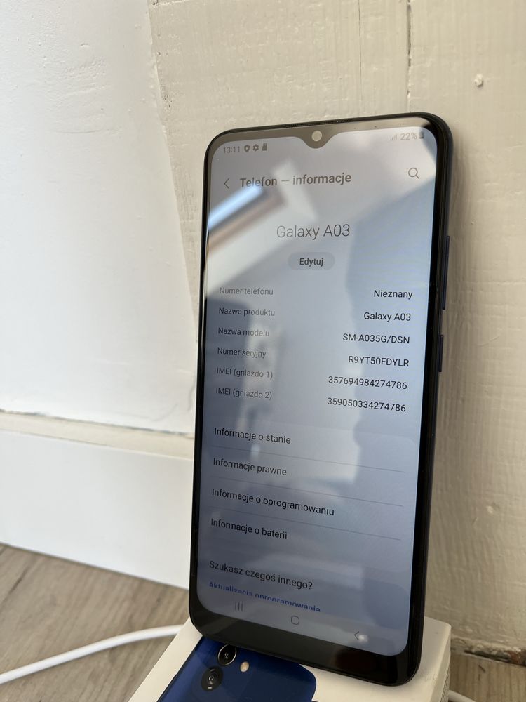 Samsung Galaxy A03 64GB + Ładowarka + Etui | Stan Idealny