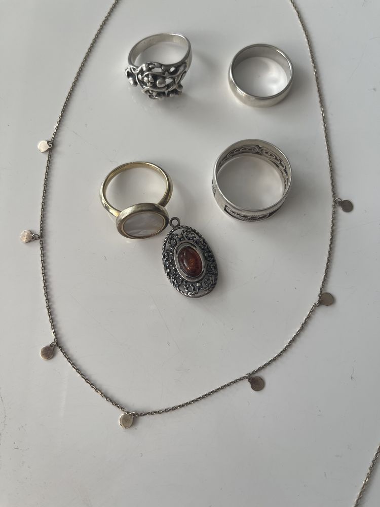 Zestaw biżuterii 7 sztuk srebro i srebro pozłacane naszyjniki Yes