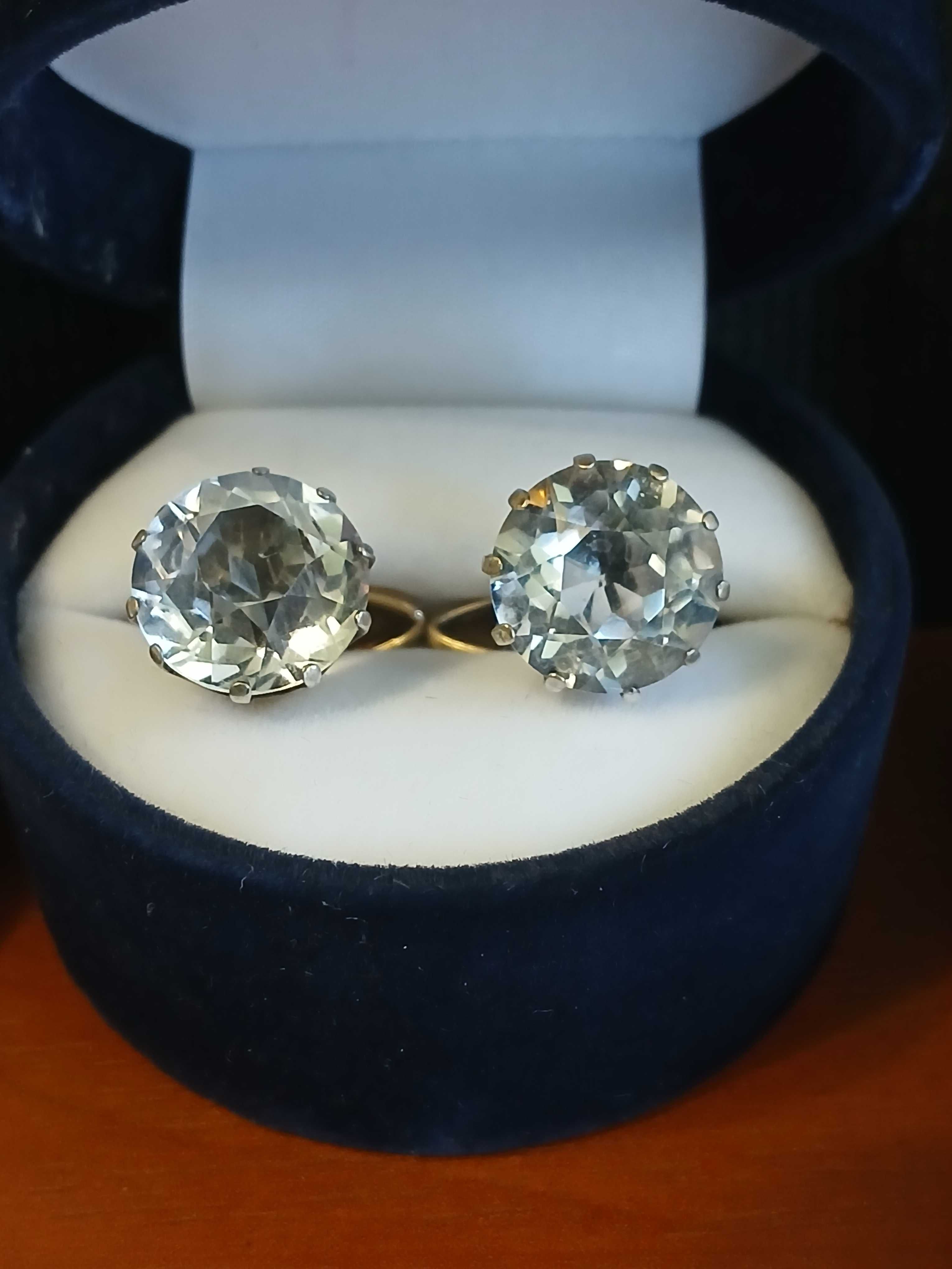 серьги серебро 875 горный хрусталь ,голубой топаз, запонки