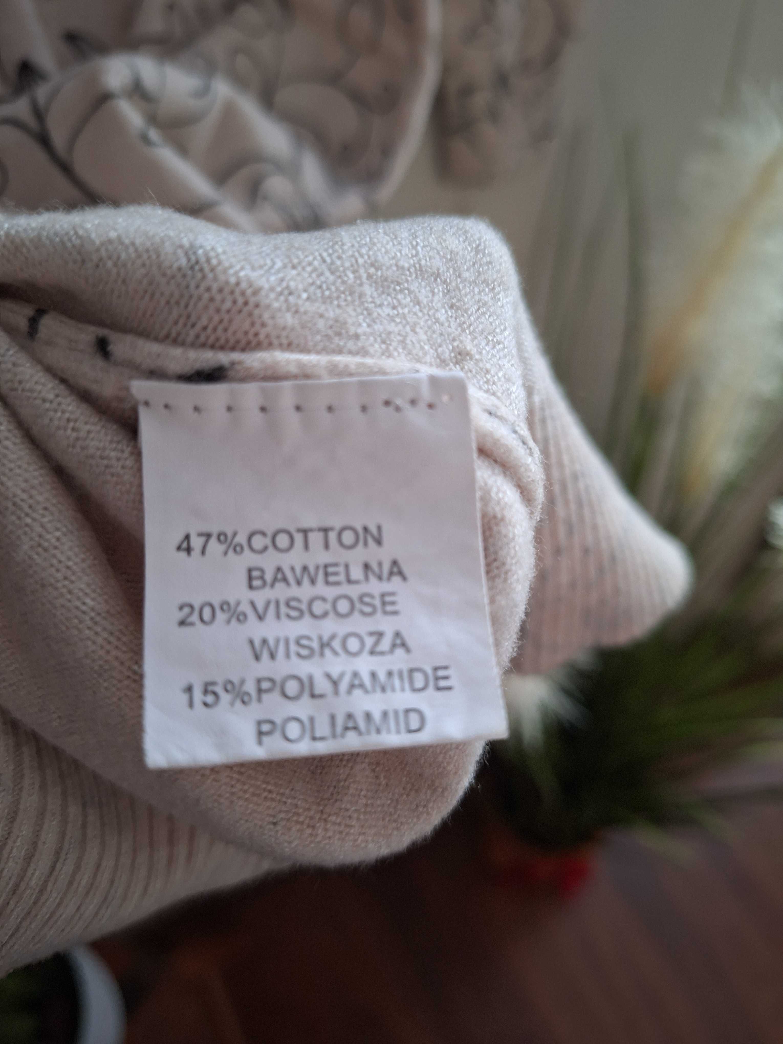 Bluzka/tunika beżowa cienka długi rękaw z cekinami X&J L/XL (40/42)