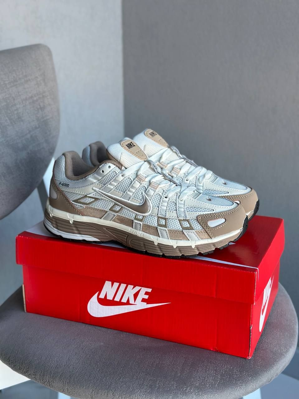 Nike P-6000 White/Brown, white grey