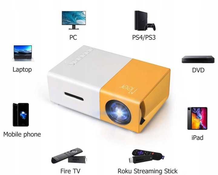 Projektor LCD  RZUTNIK 4K domowy projektor LED z głośnikiem biały