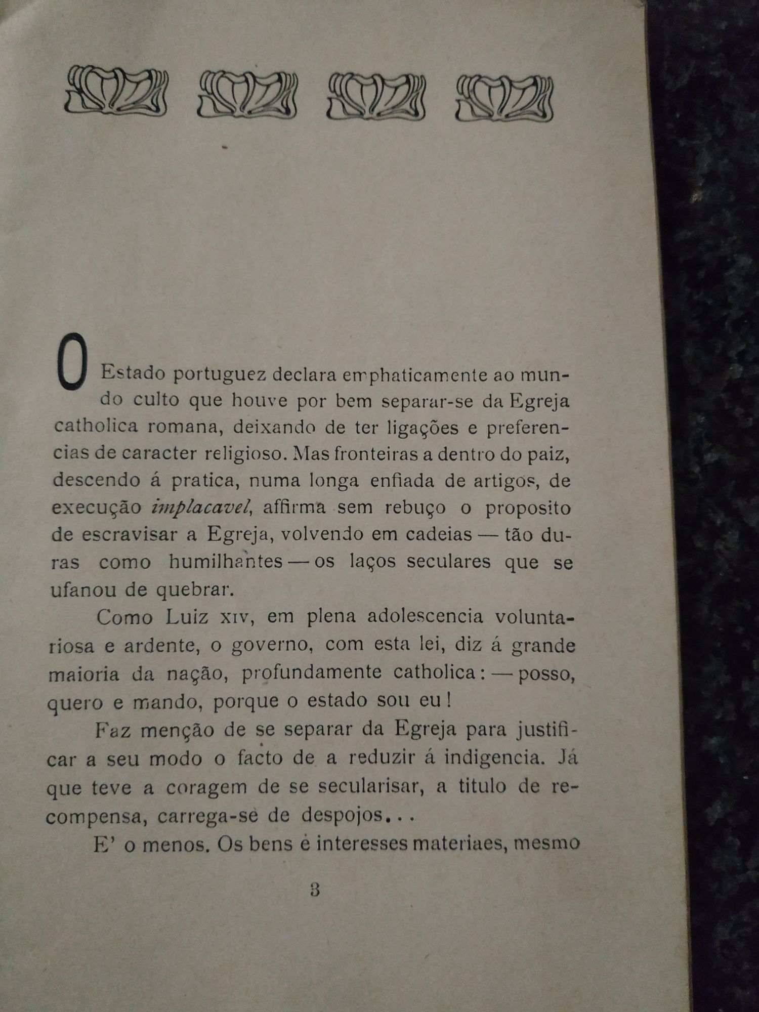 Livro A Lei da Separação- Ao Clero Catholico de 1911