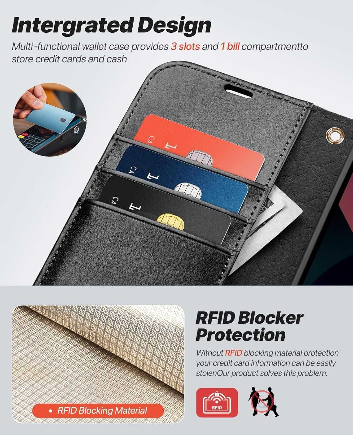 Ocase etui skórzane iPhone 15 PLUS stojak magsafe czarne portfel 2w1