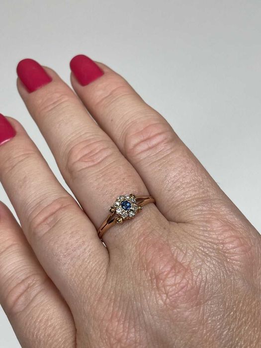 Szafirowy Złoty Pierścionek - 14K - 1,63g - DIAMENTY - KRAKÓW