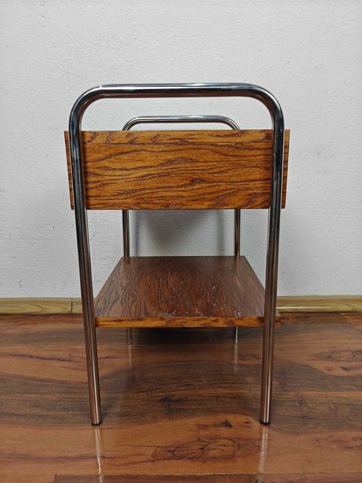 Szafki nocne stolik Chrom Dąb Ciemny Brąz Modernizm Art Deco Bauhaus