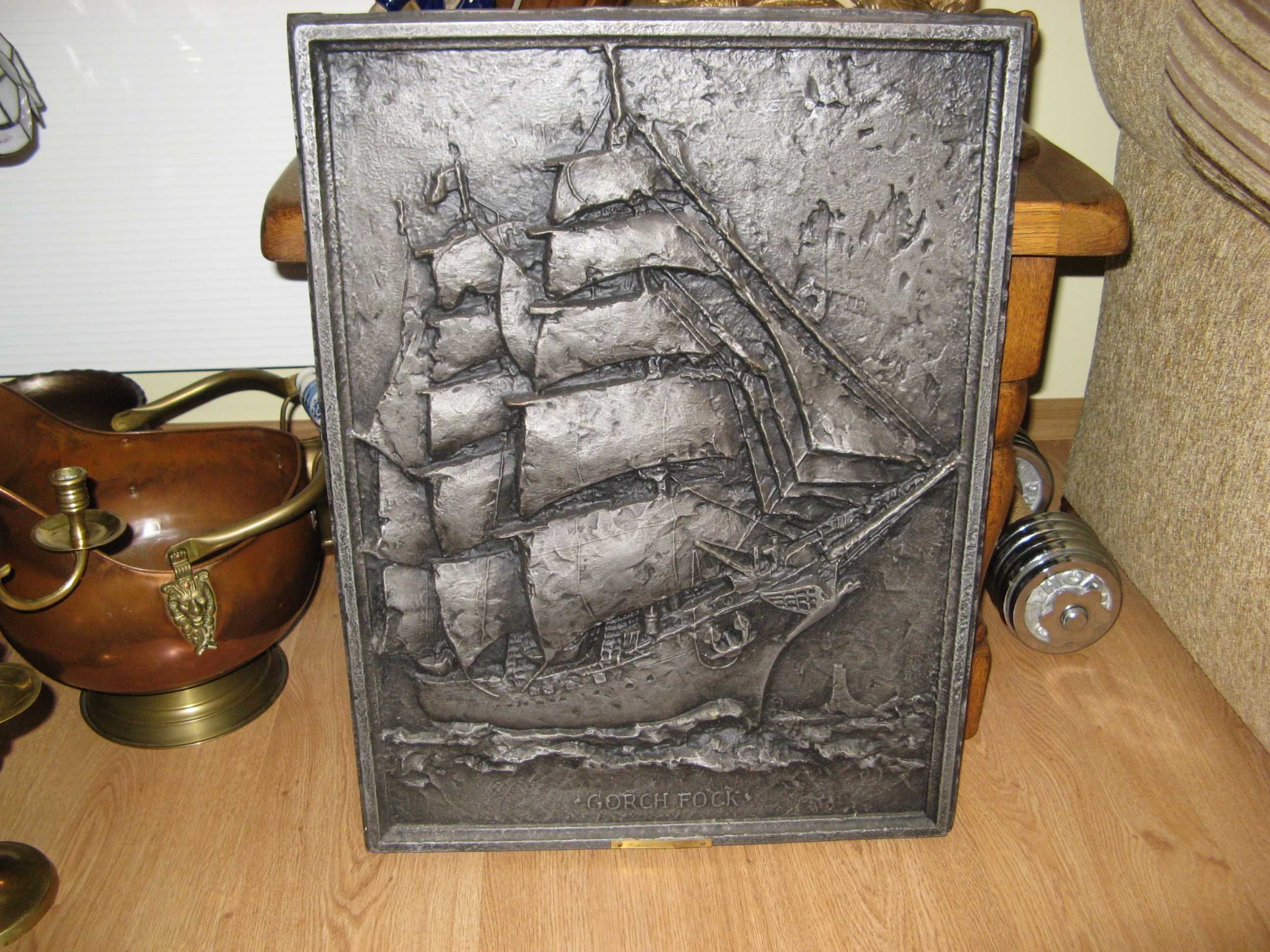 Odlew żeliwny, żaglowiec GORCH FOCK, piękny, b.masywny, idealny.