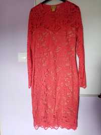 Sukienka czerwona koronka midi H&M