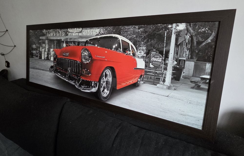Duży obraz czerwono szary auto 147x57 cm