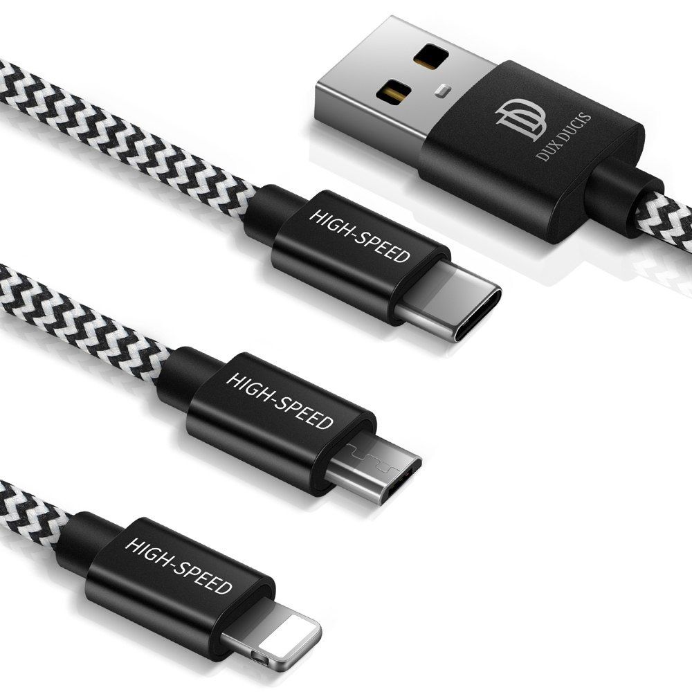 Kabel Nylonowy 3W1 Usb - Micro Usb / Lightning / Usb-C 2.4A 1,2M