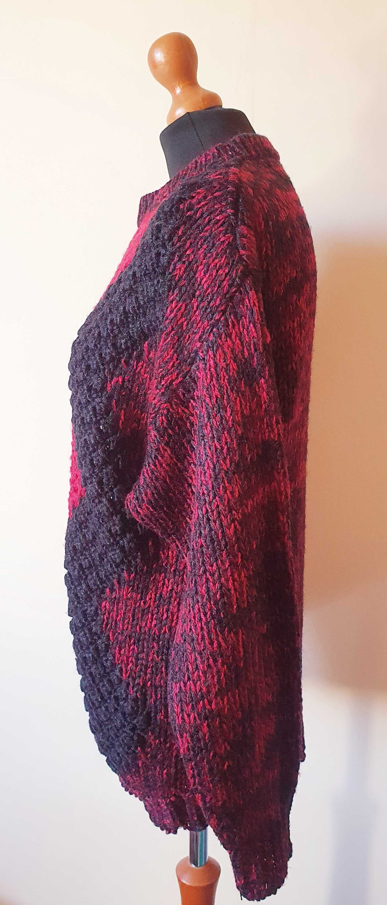 Saturdays oryginalny bordowo czarny sweter retro oversize m y2k