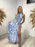 Letnia Sukienka Maxi Ombre Niebieska Wiązana + Pasek Paparazzi Fashion