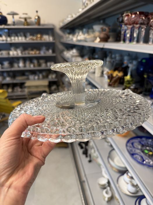 Szklana patera na nodze talerz na ciasto szklany klosz 1355