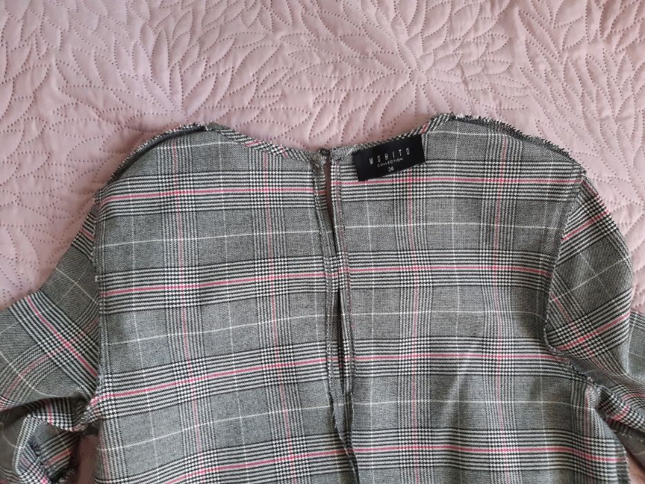 Tunika sukienka w kratę, szara, do biura, do pracy