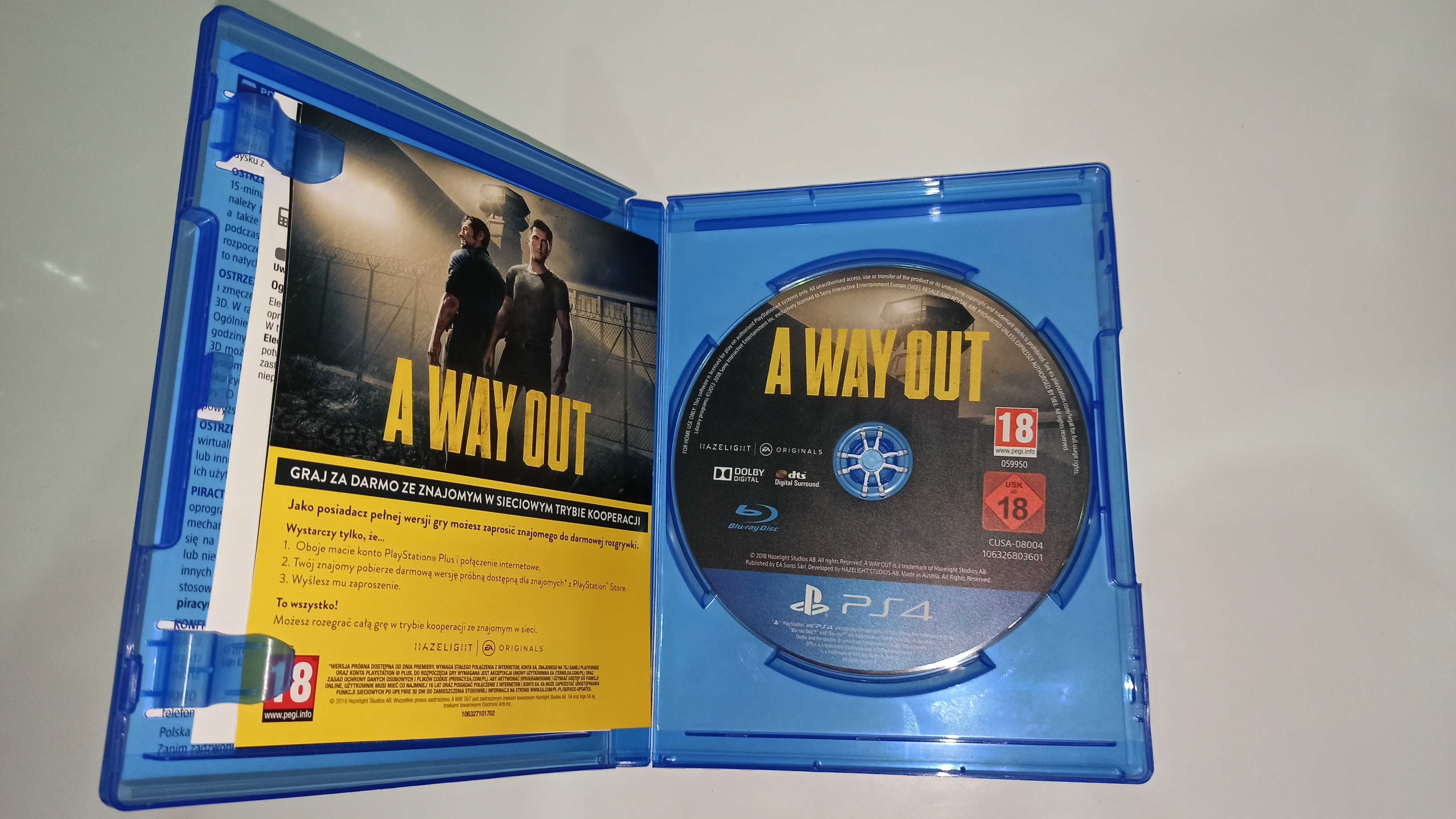 ps4 A WAY OUT po polsku, fabuła dla 2 graczy, super stan, polska okład